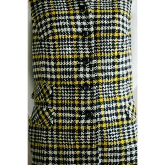 Vintage Junior House Micro Check Long Line  Wool Vest with Grandpa Buttons M - Picture 3 of 8